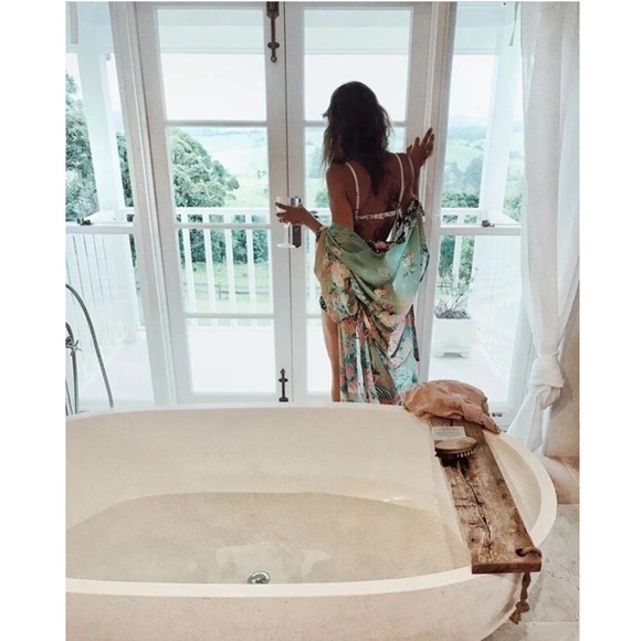 Boho Green floral print belt long boho kimono Cover up - Picture 4 of 11